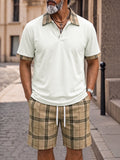 Herren Karo Poloshirt Shorts Set Kontrast-Kragen