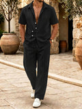 Herren Gestreiftes Satin 2-Teiler Hemd & Hosen Set