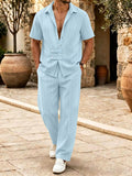 Herren Gestreiftes Satin 2-Teiler Hemd & Hosen Set
