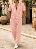 Herren Gestreiftes Satin 2-Teiler Hemd & Hosen Set