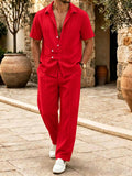 Herren Gestreiftes Satin 2-Teiler Hemd & Hosen Set