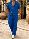 Herren Gestreiftes Satin 2-Teiler Hemd & Hosen Set