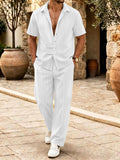 Herren Gestreiftes Satin 2-Teiler Hemd & Hosen Set