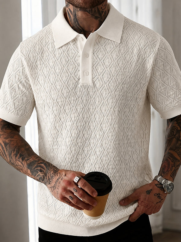 Drei-Knopf Rauten Ajour Pointelle Casual Business Shirt