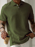 Herren Fischgrät Kurzarm Strick Poloshirt