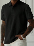 Herren Fischgrät Kurzarm Strick Poloshirt