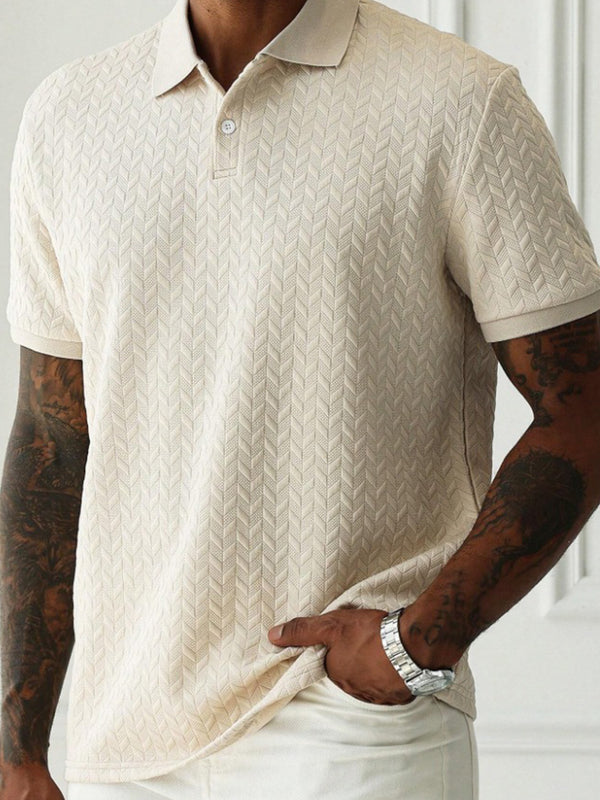 Herren Fischgrät Kurzarm Strick Poloshirt