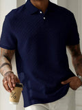 Herren Fischgrät Kurzarm Strick Poloshirt