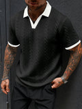 Knopfloser V-Ausschnitt Zopfstrick Strukturiertes Business Casual Shirt