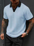 Knopfloser V-Ausschnitt Zopfstrick Strukturiertes Business Casual Shirt