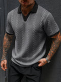 Knopfloser V-Ausschnitt Zopfstrick Strukturiertes Business Casual Shirt
