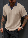 Knopfloser V-Ausschnitt Zopfstrick Strukturiertes Business Casual Shirt