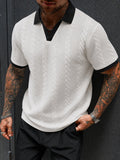Knopfloser V-Ausschnitt Zopfstrick Strukturiertes Business Casual Shirt