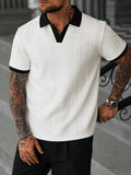 Knopfloser V-Ausschnitt Zopfstrick Strukturiertes Business Casual Shirt