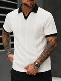 Knopfloser V-Ausschnitt Zopfstrick Strukturiertes Business Casual Shirt
