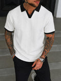 Knopfloser V-Ausschnitt Zopfstrick Strukturiertes Business Casual Shirt