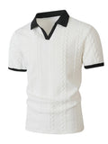 Knopfloser V-Ausschnitt Zopfstrick Strukturiertes Business Casual Shirt