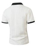 Knopfloser V-Ausschnitt Zopfstrick Strukturiertes Business Casual Shirt