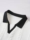 Knopfloser V-Ausschnitt Zopfstrick Strukturiertes Business Casual Shirt