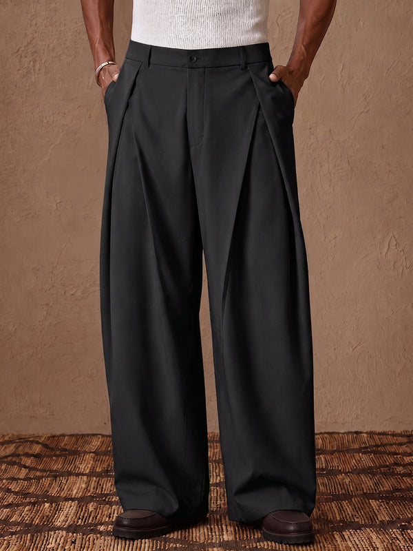 Bundfaltenhose mit weitem Bein hoher Taille