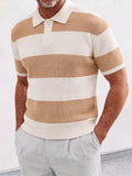 Herren gestreiftes Strick-Poloshirt Kurzarm mit gerippter Struktur