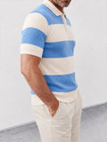 Herren gestreiftes Strick-Poloshirt Kurzarm mit gerippter Struktur