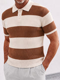 Herren gestreiftes Strick-Poloshirt Kurzarm mit gerippter Struktur