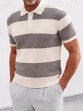 Herren gestreiftes Strick-Poloshirt Kurzarm mit gerippter Struktur