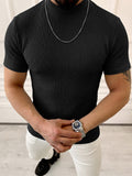 Strick-T-Shirt mit Zopfmuster und Stehkragen