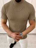 Strick-T-Shirt mit Zopfmuster und Stehkragen