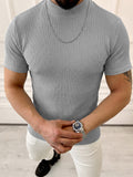 Strick-T-Shirt mit Zopfmuster und Stehkragen