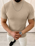 Strick-T-Shirt mit Zopfmuster und Stehkragen