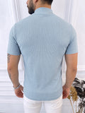 Strick-T-Shirt mit Zopfmuster und Stehkragen