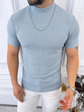 Strick-T-Shirt mit Zopfmuster und Stehkragen