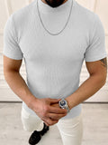 Strick-T-Shirt mit Zopfmuster und Stehkragen