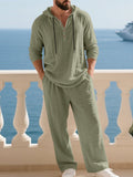 Kapuzen-Henley-Set mit Wide-Leg-Hose in Crashtextur