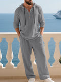 Kapuzen-Henley-Set mit Wide-Leg-Hose in Crashtextur