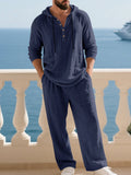 Kapuzen-Henley-Set mit Wide-Leg-Hose in Crashtextur