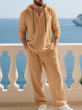 Kapuzen-Henley-Set mit Wide-Leg-Hose in Crashtextur
