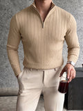 Strickpullover mit Half-Zip und Rippenstruktur