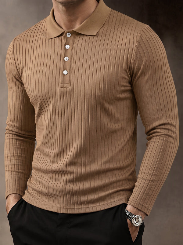 Herren Langarm Rippstrick Polo-Hemd