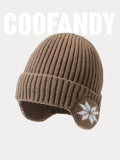 Warme Strickmütze mit Ohrenklappen und Umschlag