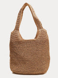 Minimalistische große gewebte Strand-Schultertasche in Stroh-Optik