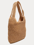 Minimalistische große gewebte Strand-Schultertasche in Stroh-Optik