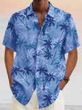 Hawaiianisches Baumwoll-Leinen-Hemd mit Kokospalmen-Grafik