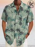 Hawaiianisches Baumwoll-Leinen-Hemd mit Kokospalmen-Grafik