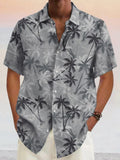 Hawaiianisches Baumwoll-Leinen-Hemd mit Kokospalmen-Grafik
