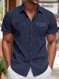 Herren Relaxed Fit Geripptes Strick-Kurzarmhemd
