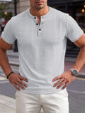 Stehkragen Strukturiertes Grid-Strick Casual T-Shirt