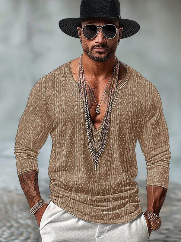Stilvolles Strick-Oberteil mit V-Ausschnitt und Jacquard-Muster